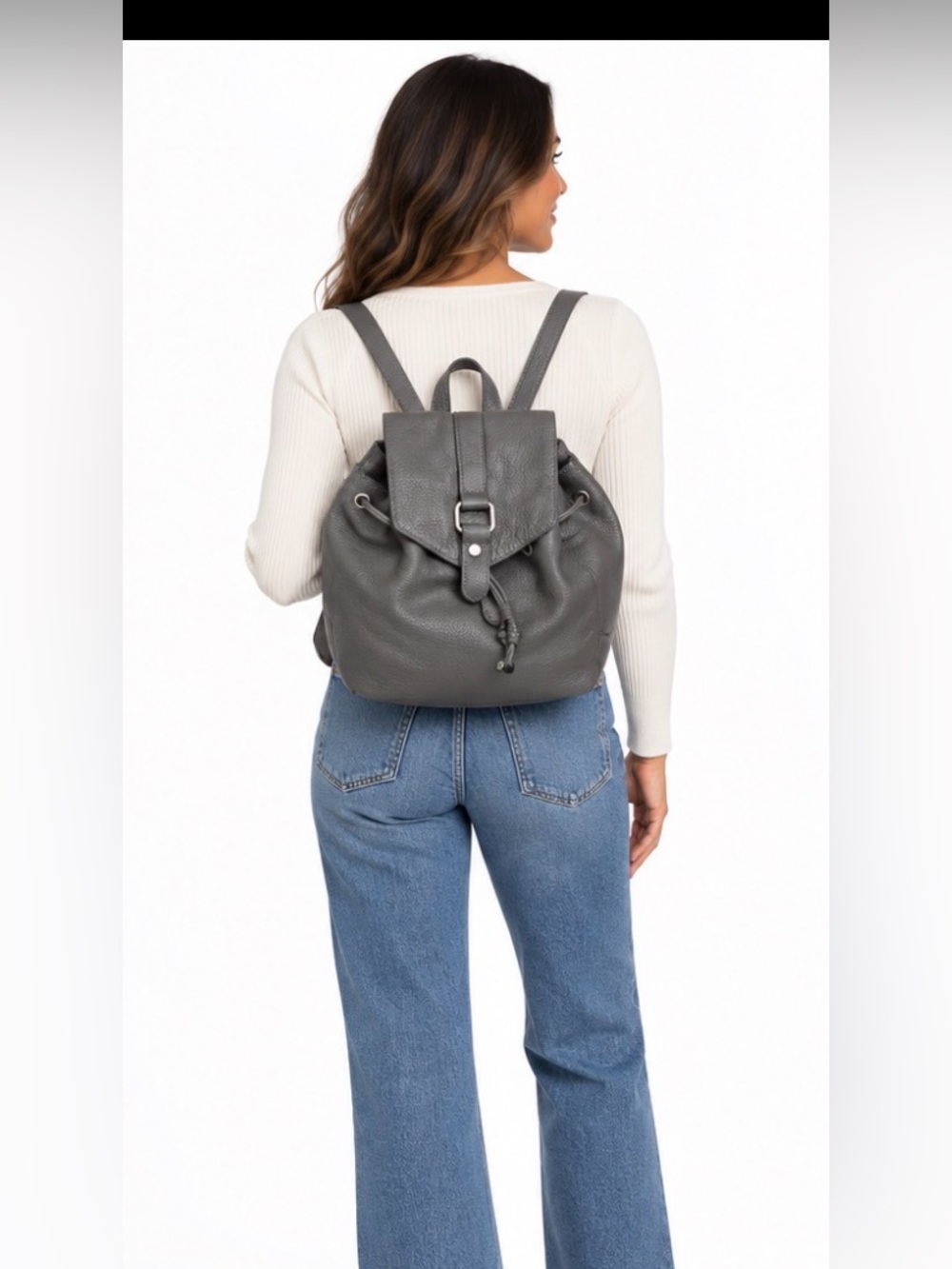 A. Bellucci genuine leather Italian made drawstring flap backpack travel boho